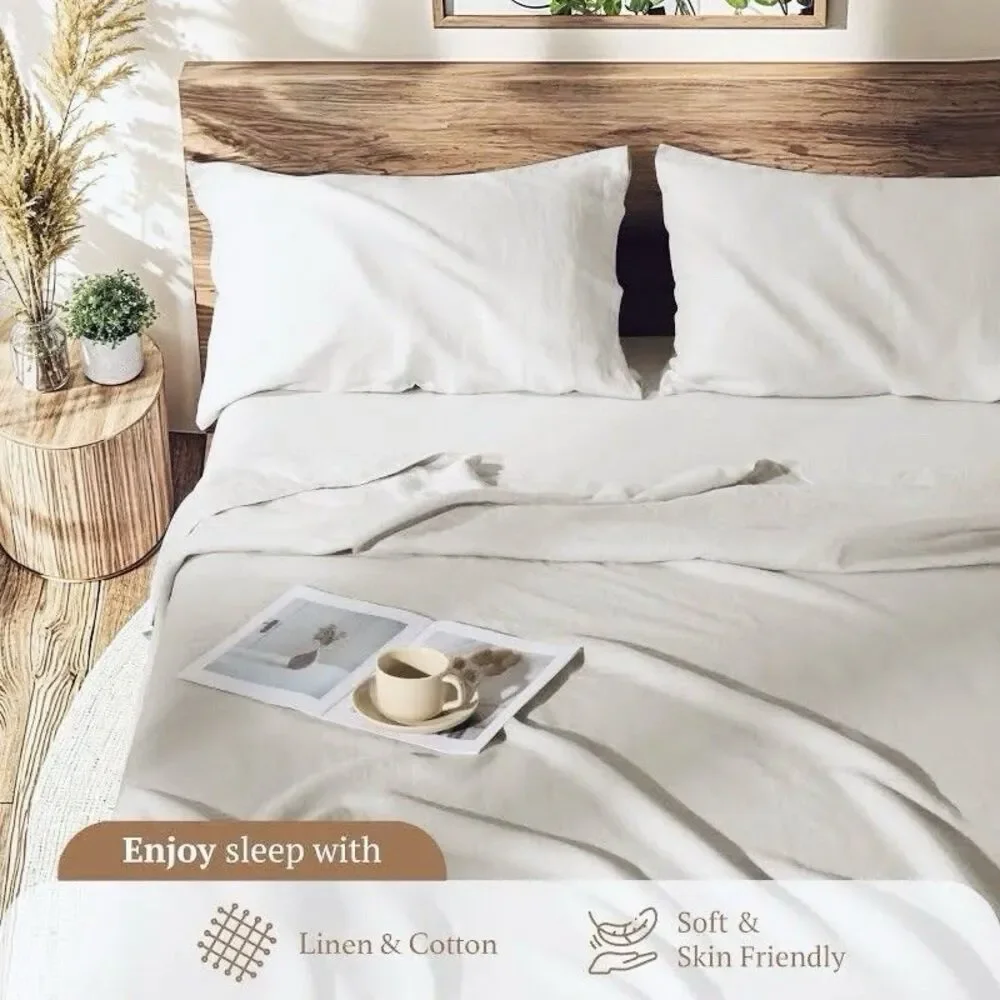 Modern Antiquity King Linen Cotton Sheet Pillowcases Set Hypoallergenic Luxury